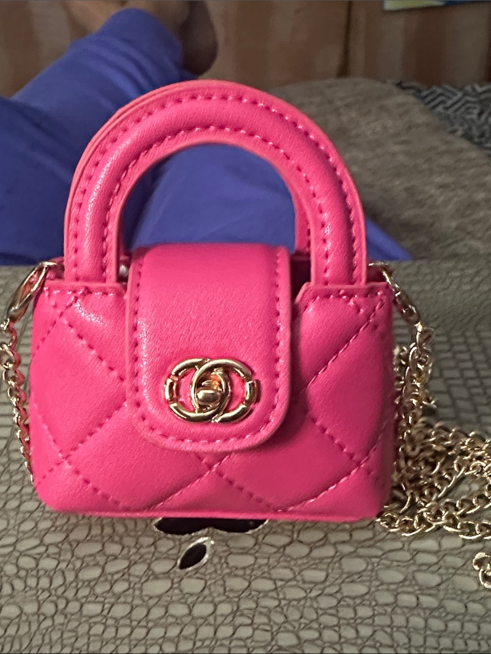 Pink Quilted Mini Crossbody Bag with Gold Chain